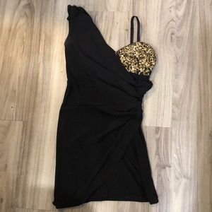 Black and gold mini dress